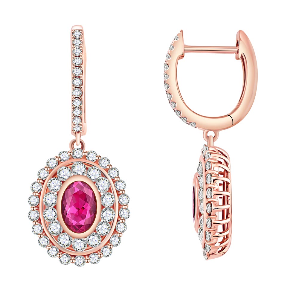 Cercei Creole din aur roșu cu pietre Diamant, Rubin