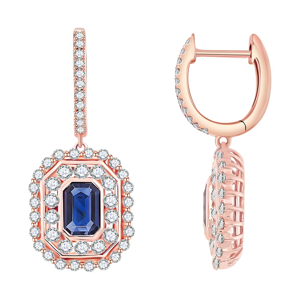 Cercei Creole din aur roșu cu pietre Diamant, Safir