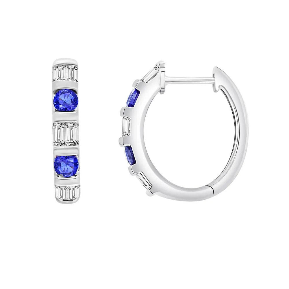 Cercei Creole din aur alb cu Diamant, Safir