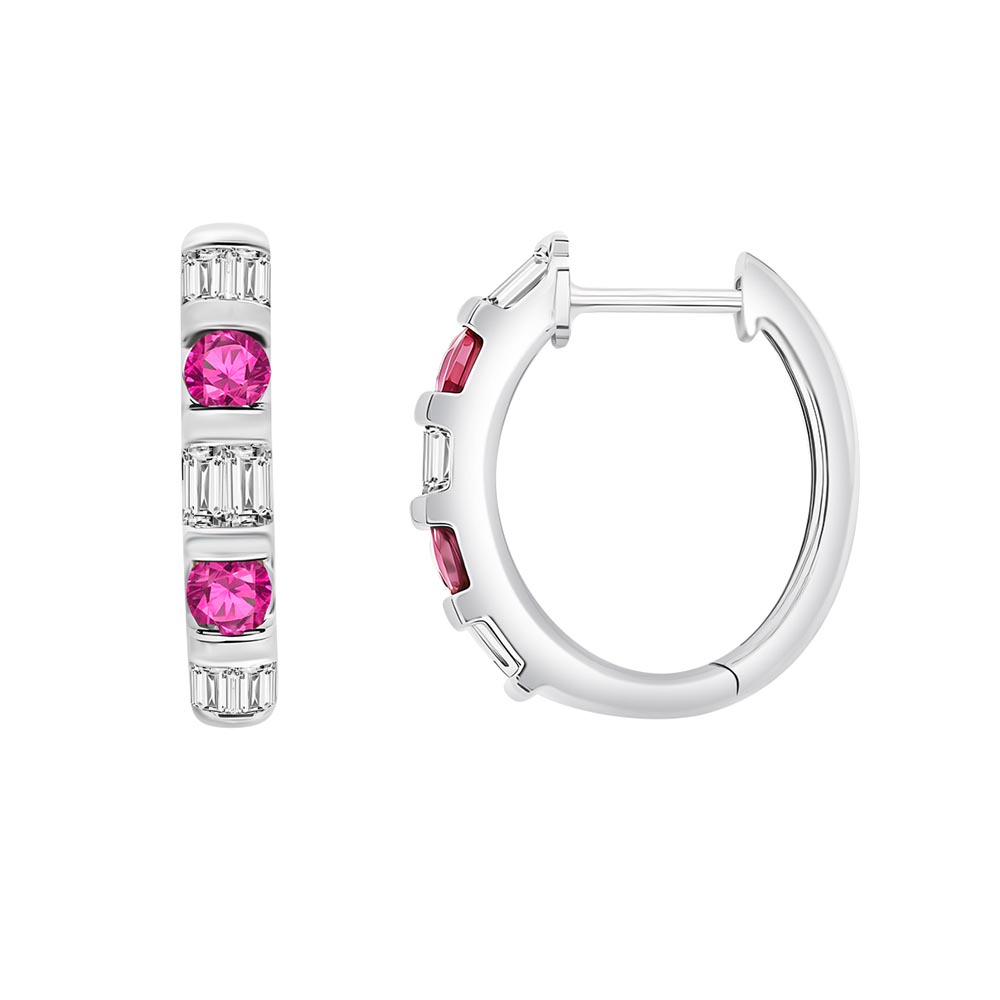 Cercei Creole din aur alb cu pietre Diamant, Rubin