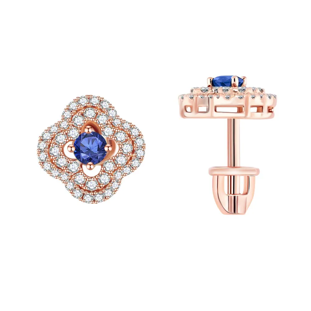 Cercei Pusete din aur roșu cu Diamant, Safir