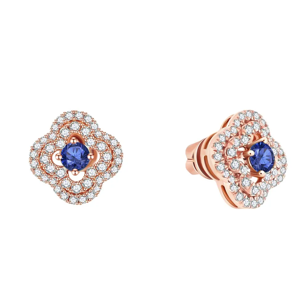 Cercei Pusete din aur roșu cu Diamant, Safir