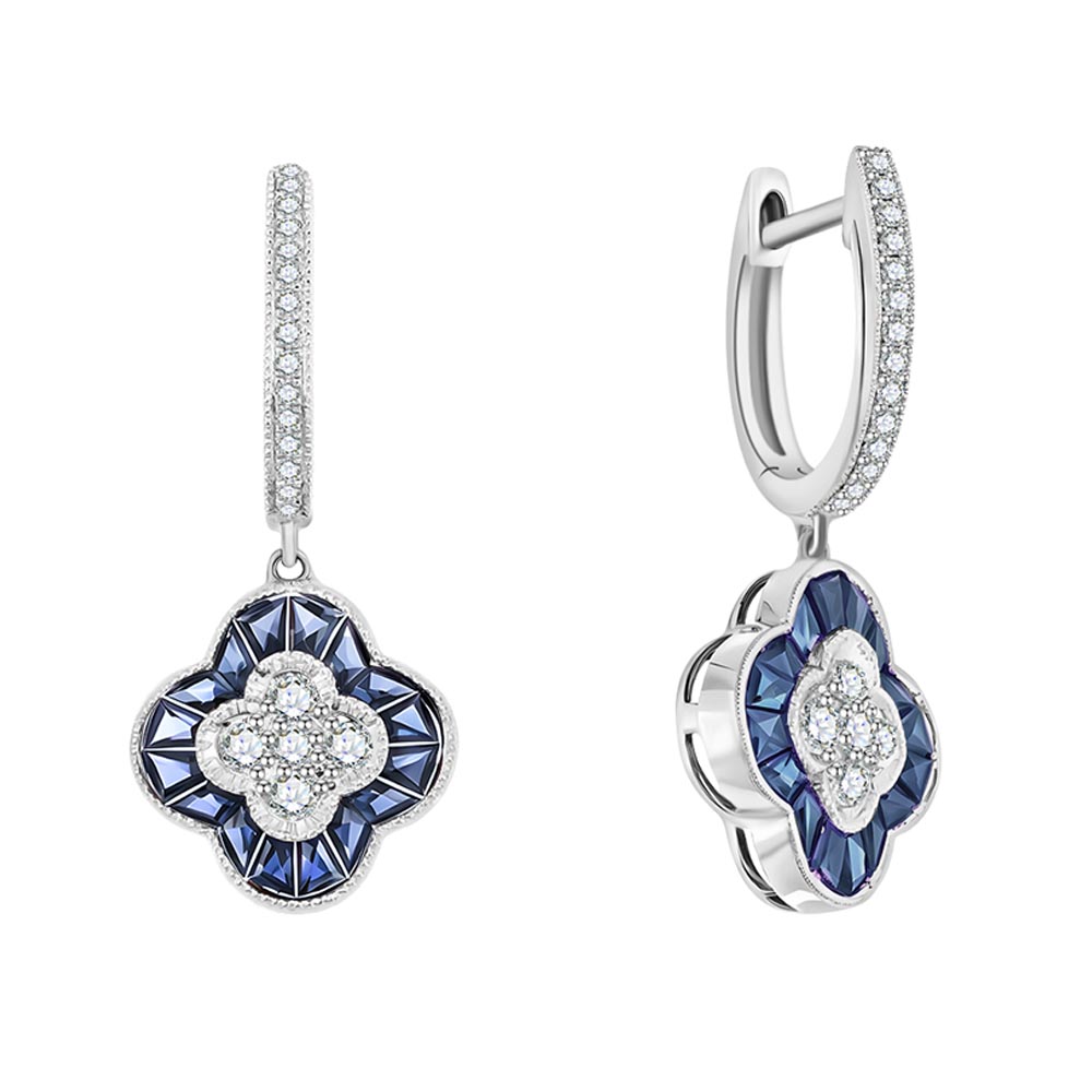 Cercei Creole din aur alb cu pietre Diamant, Safir