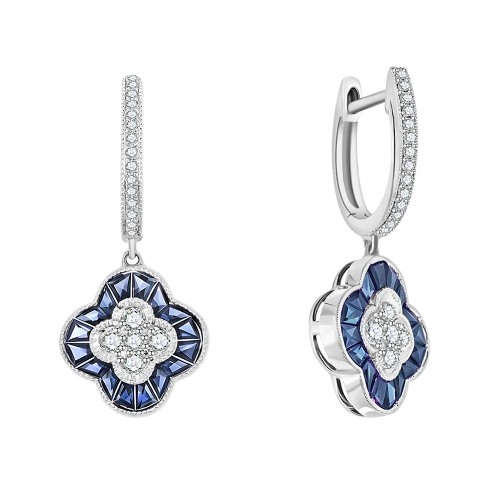 Cercei Creole din aur alb cu Diamant, Safir