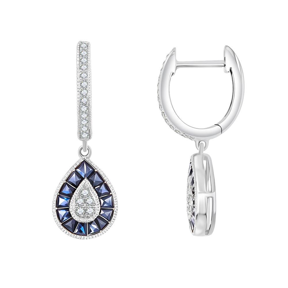 Cercei Creole din aur alb cu Diamant, Safir