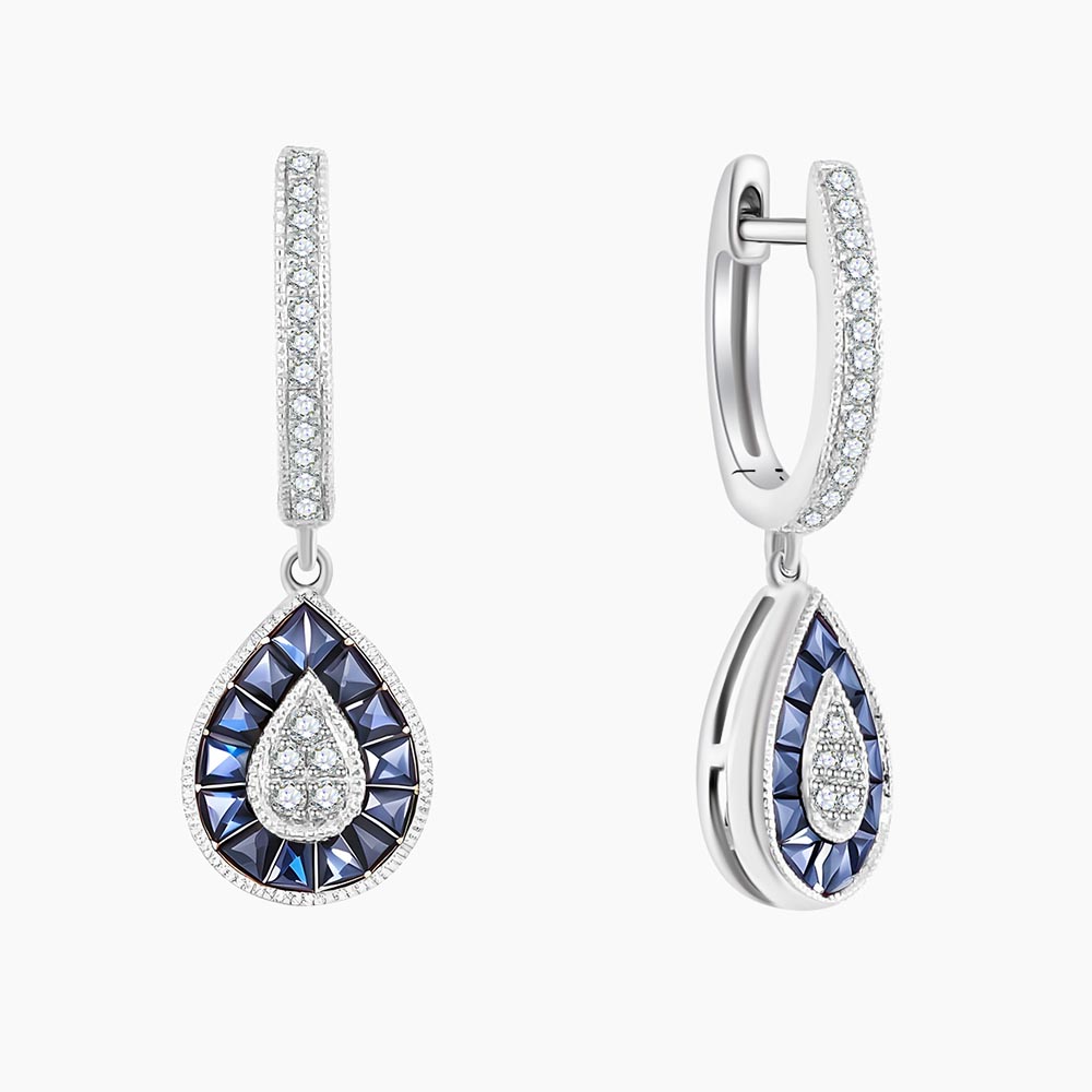 Cercei Creole din aur alb cu Diamant, Safir