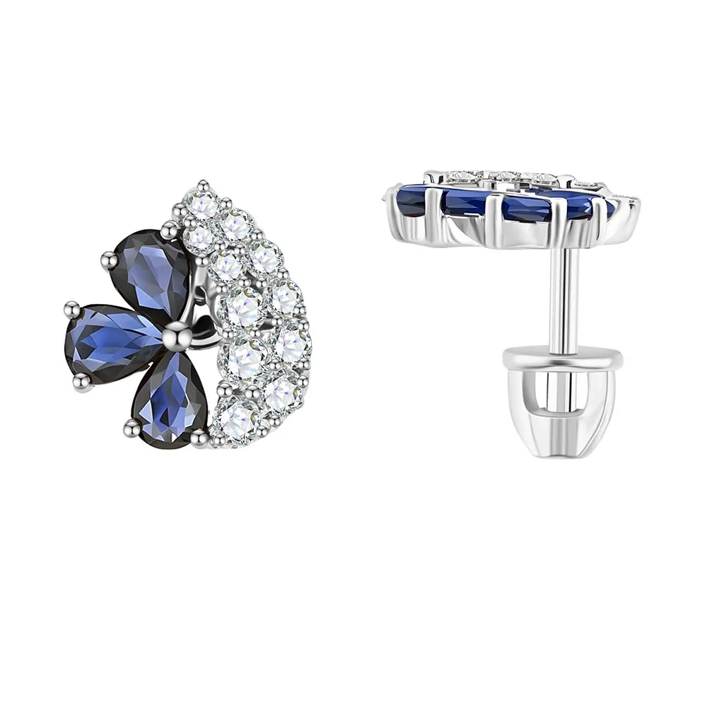 Cercei Pusete din aur alb cu Diamant, Safir