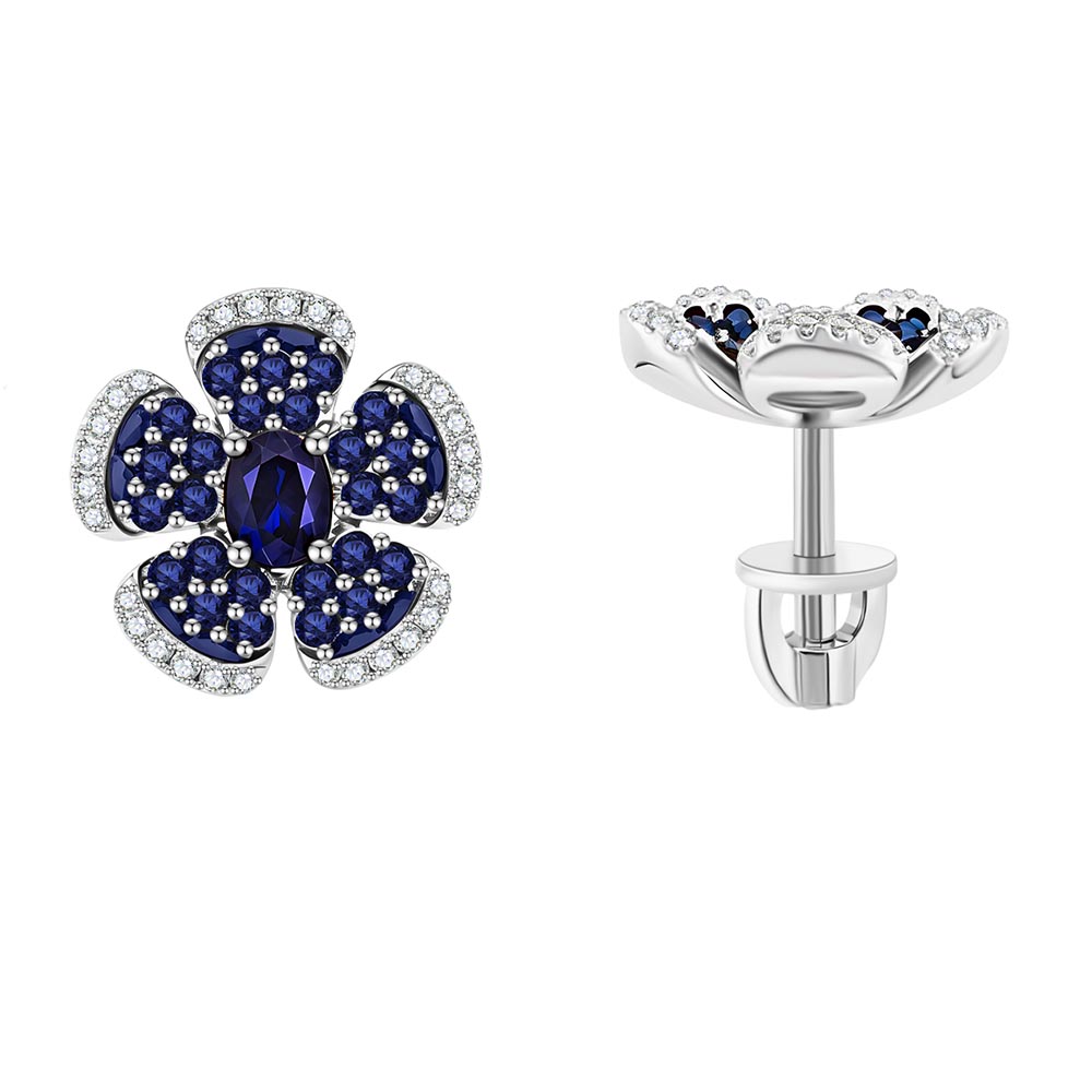 Cercei Pusete din aur alb cu pietre Diamant, Safir