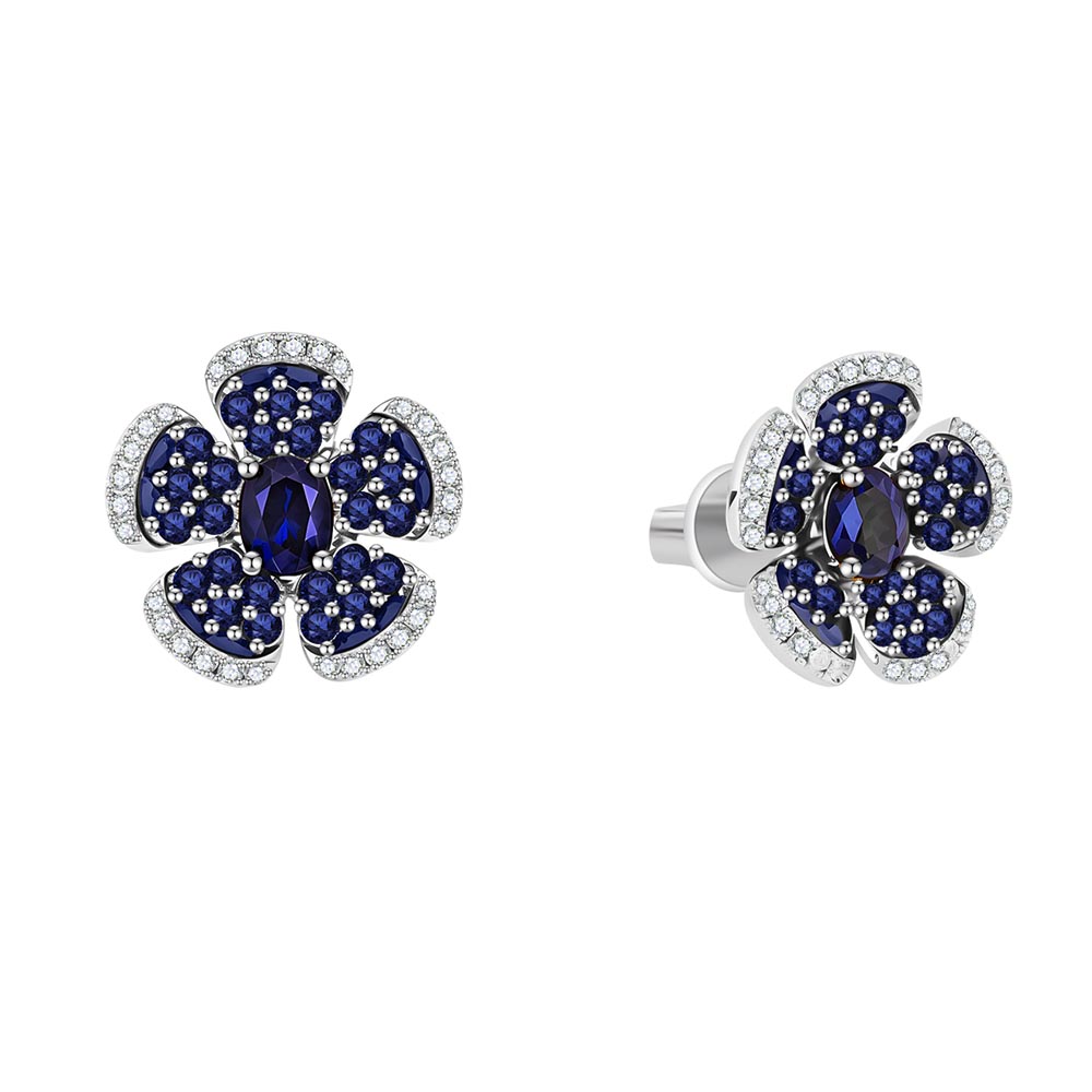 Cercei Pusete din aur alb cu pietre Diamant, Safir