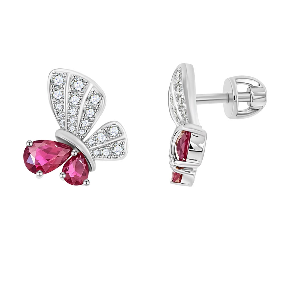 Cercei Pusete din aur alb cu pietre Diamant, Rubin