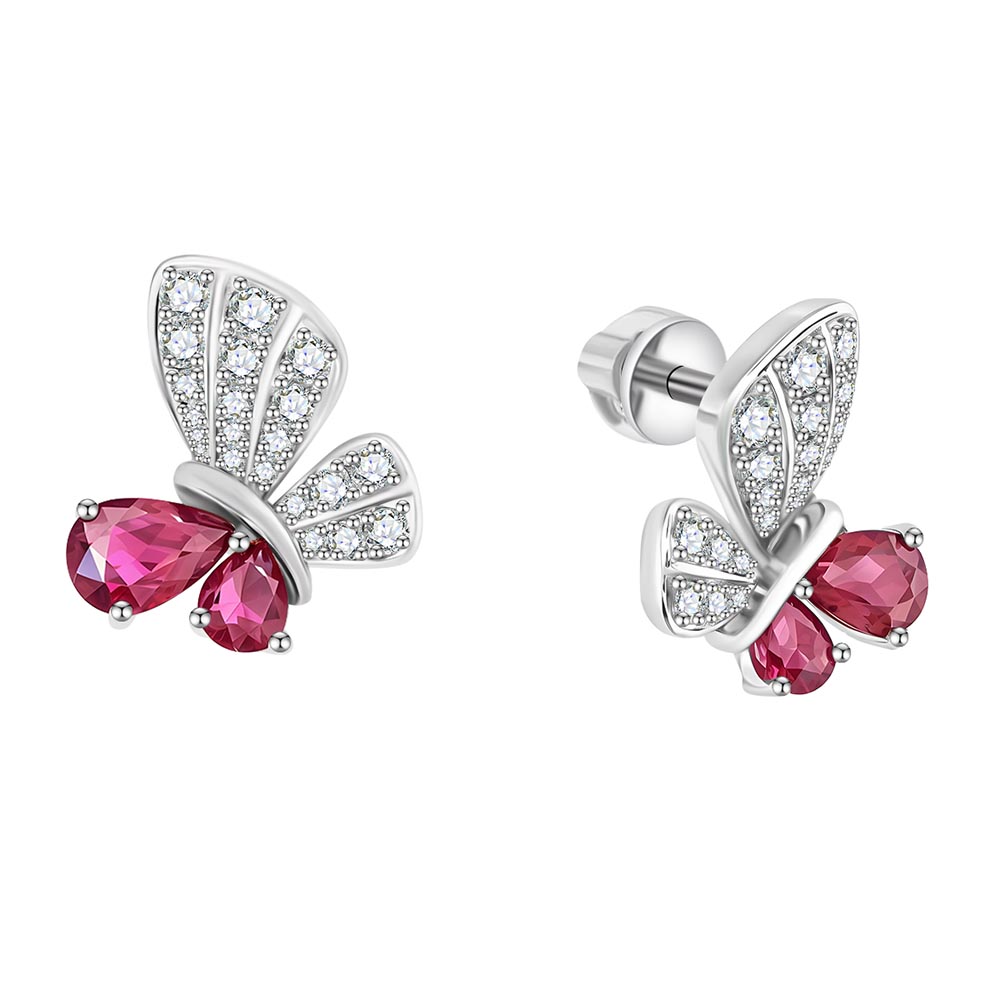 Cercei Pusete din aur alb cu pietre Diamant, Rubin