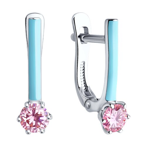 Cercei p-u copii din argint  cu pietre Cubic Zirconia Roz, Emailare