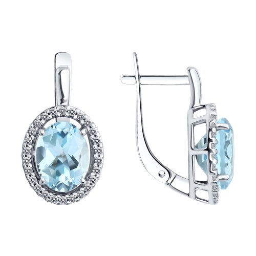 Cercei din argint  cu pietre Cubic Zirconia Incolor, Topaz albastru