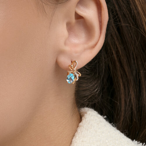 Cercei din aur roșu cu pietre Cubic Zirconia Incolor, Topaz Swiss