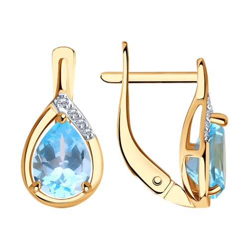 Cercei din aur roșu cu pietre Diamant, Topaz albastru