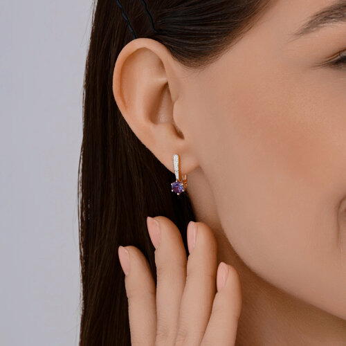 Серьги из красного золота с камнями Бриллиант, Александрит (синт.)