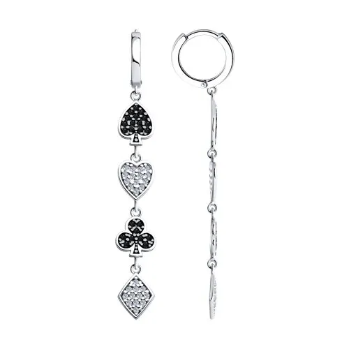 Cercei Creole din argint cu Cubic Zirconia Incolor, Cubic Zirconia Negru