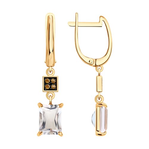 Cercei Suspendați din aur roșu cu pietre Cubic Zirconia Galben, Cristal de munte