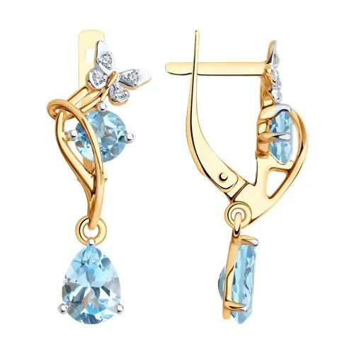 Cercei Suspendați din aur roșu cu Cubic Zirconia Incolor, Topaz albastru