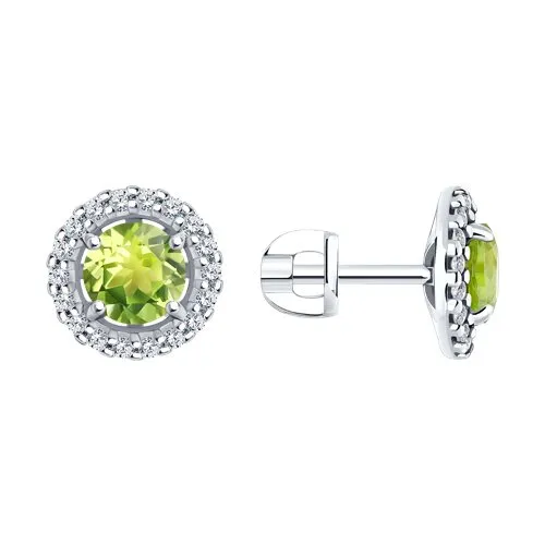 Cercei Pusete din argint cu Cubic Zirconia Incolor, Crisolit