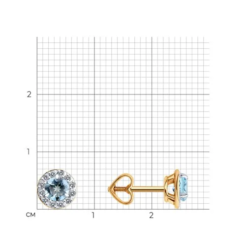 Cercei Pusete din aur roșu cu Cubic Zirconia Incolor, Topaz albastru