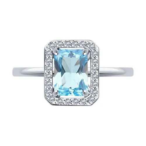 Inel din aur alb cu Diamant, Topaz albastru