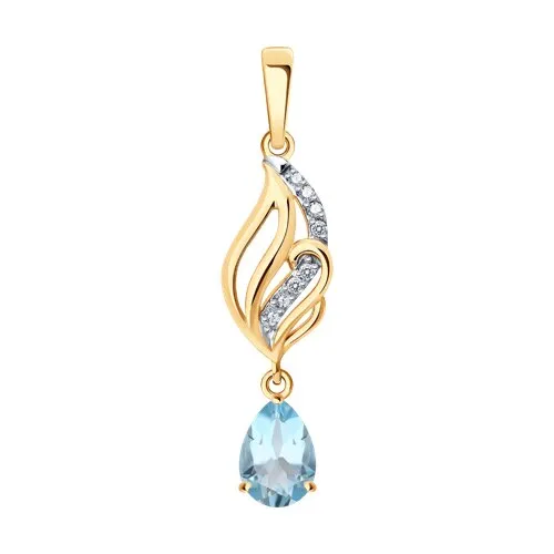 Pandantiv din aur roșu cu Cubic Zirconia Incolor, Topaz albastru