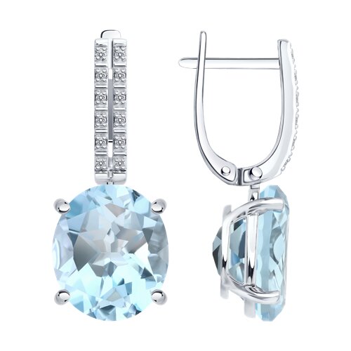 Cercei Suspendați din aur alb cu pietre Diamant, Topaz albastru