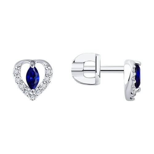 Cercei Pusete din aur alb cu pietre Diamant, Safir