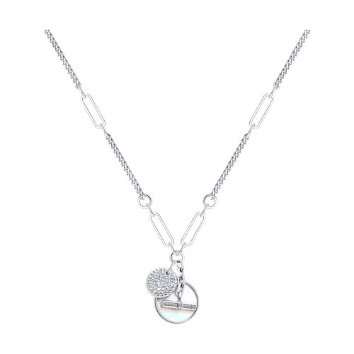 Colier din argint  cu pietre Cubic Zirconia Incolor, Sidef Alb