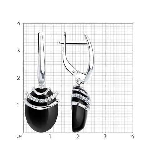 Cercei Suspendați din argint cu Cubic Zirconia Incolor, Agat negru