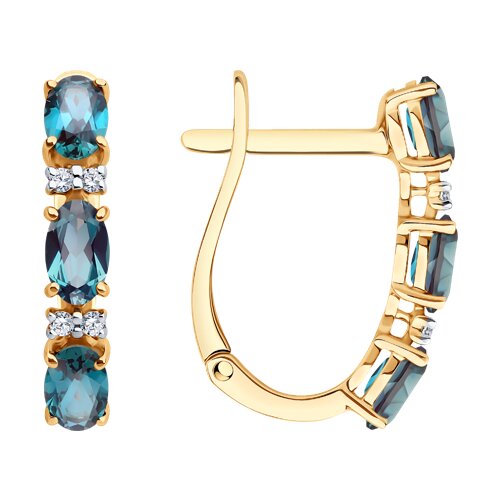 Серьги из красного золота с камнями Бриллиант, Александрит (синт.)