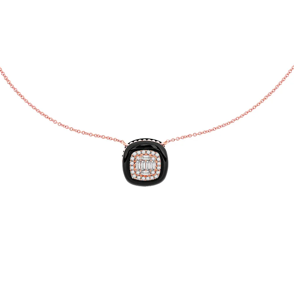 Colier din aur roșu cu Diamant, Onix negru