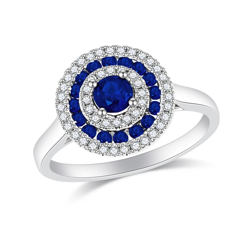 Inel din aur alb cu pietre Diamant, Safir