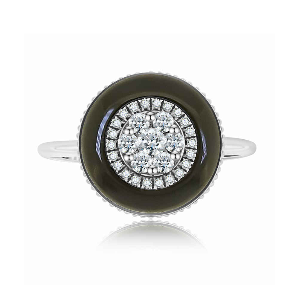 Inel din aur alb cu pietre Diamant, Onix negru