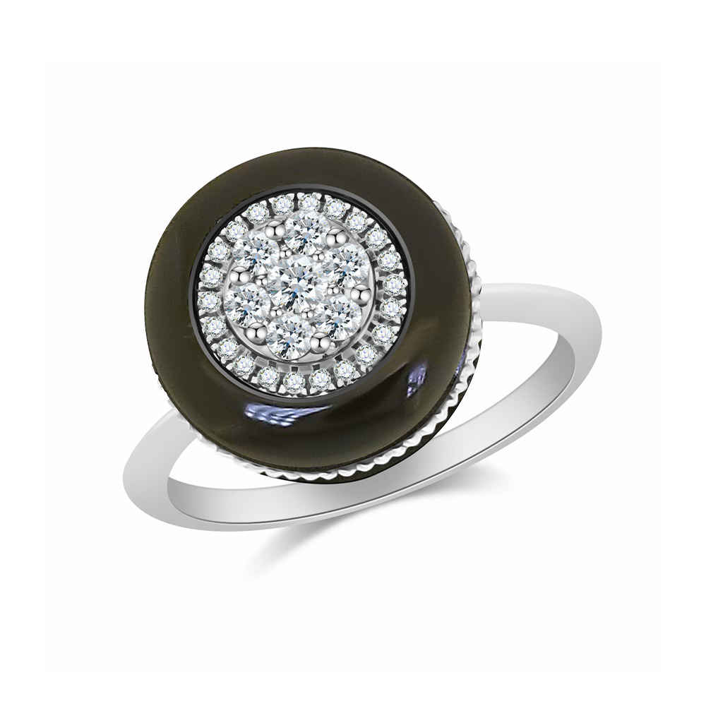 Inel din aur alb cu pietre Diamant, Onix negru