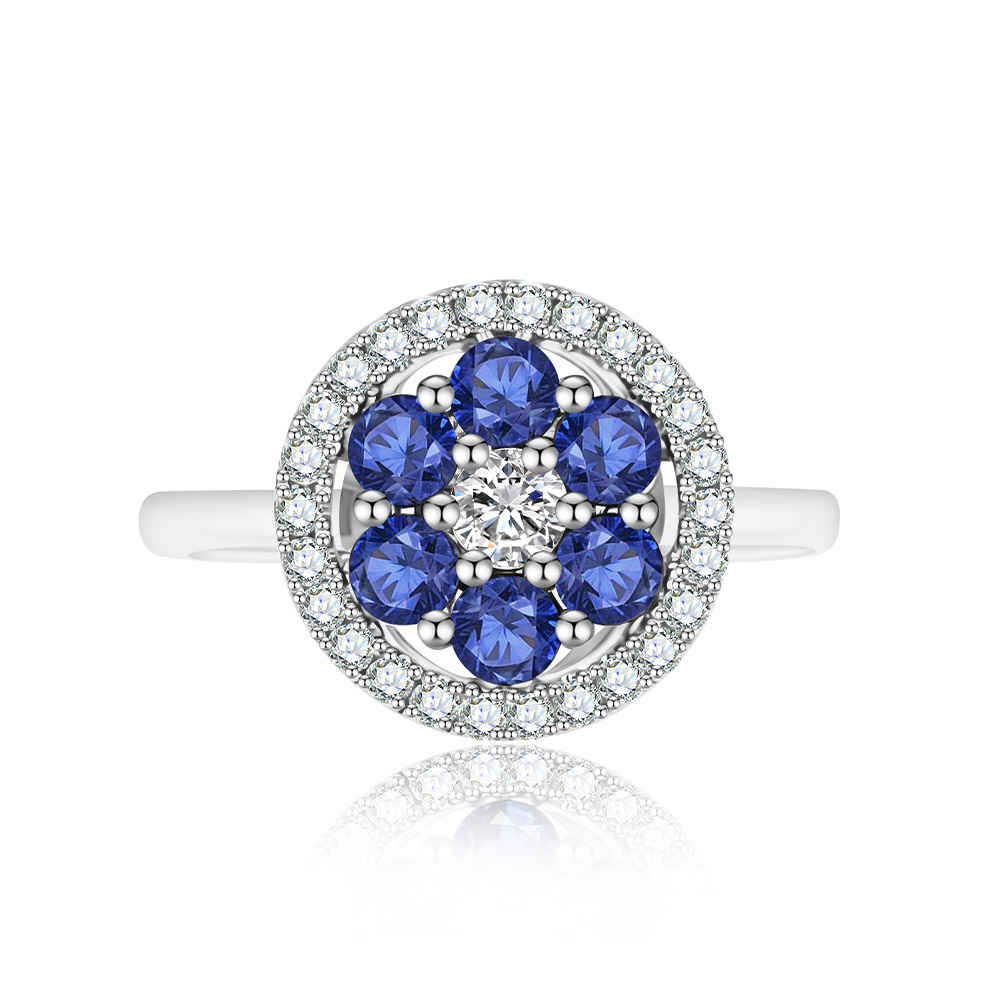 Inel din aur alb cu pietre Diamant, Safir