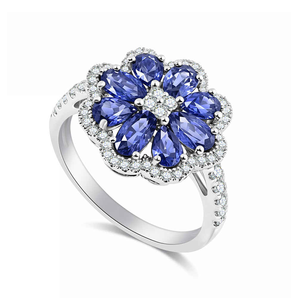 Inel din aur alb cu pietre Diamant, Safir