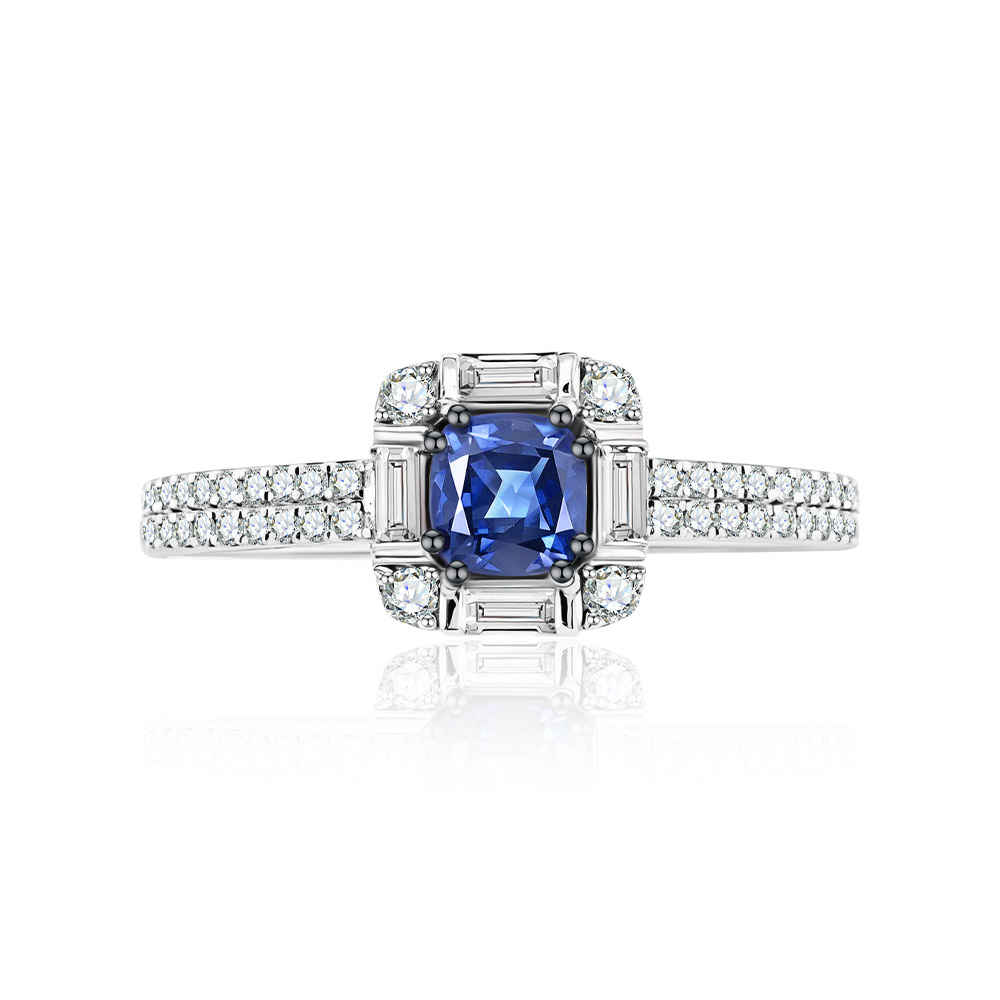 Inel din aur alb cu pietre Diamant, Safir