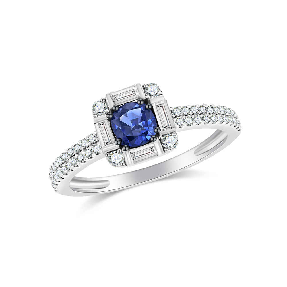 Inel din aur alb cu pietre Diamant, Safir