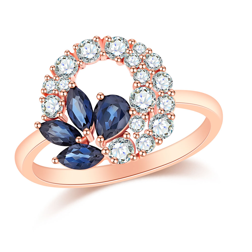 Inel din aur roșu cu pietre Diamant, Safir