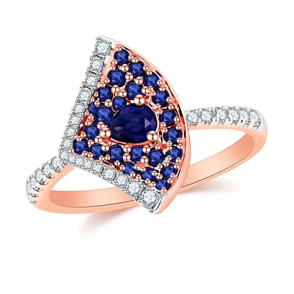 Inel din aur roșu cu pietre Diamant, Safir