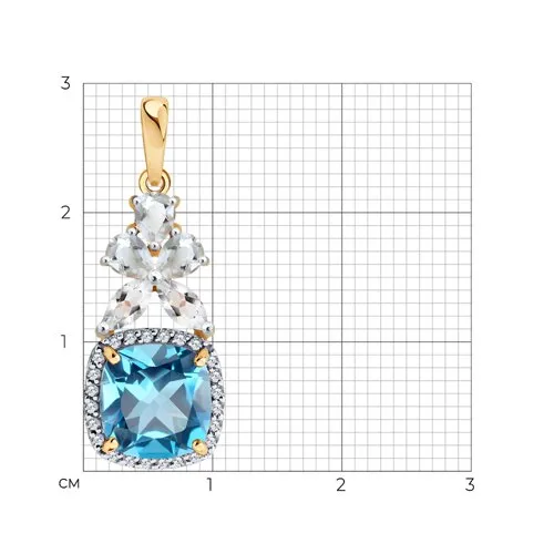 Pandantiv din aur roșu cu Diamant, Cristal de munte și Topaz Swiss