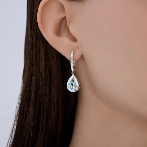Cercei Suspendați din argint cu Cubic Zirconia Incolor, Topaz albastru