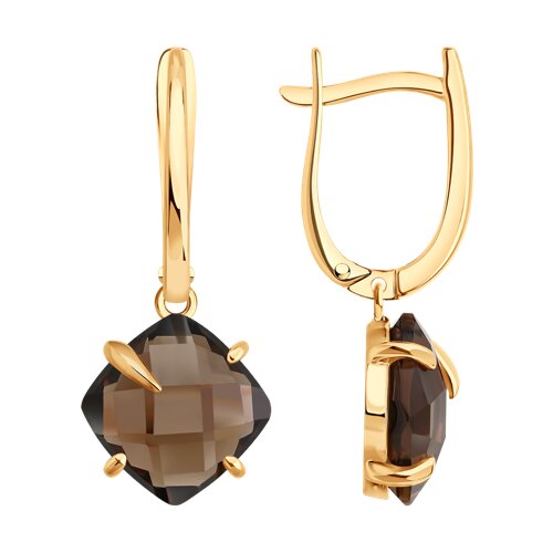 Серьги Длинные из красного золота с камнями Кварц дымчатый