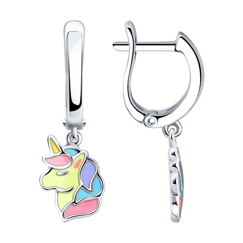 Серьги Длинные из серебра с камнями Эмаль