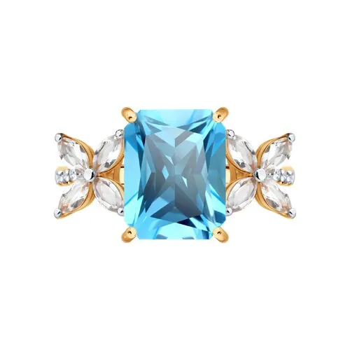 Inel din aur roșu cu Diamant, Cristal de munte și Topaz Swiss