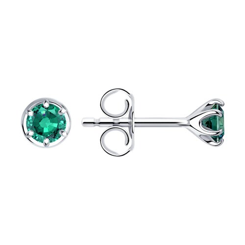 Серьги Пусеты из серебра с камнями Фианит Зелёный