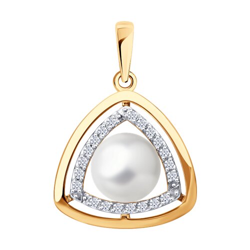 Pandantiv din aur roșu cu pietre Cubic Zirconia Incolor, Perla Albă