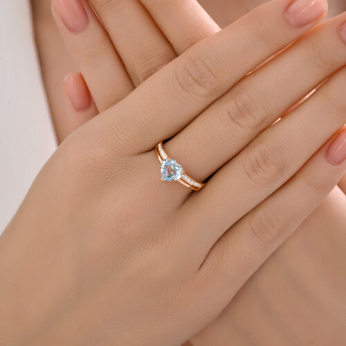 Inel din aur roșu cu pietre Diamant, Topaz albastru